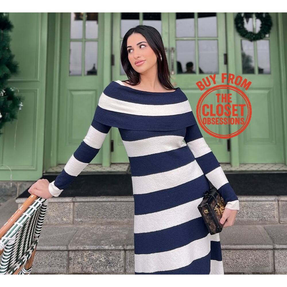 ZARA Striped Knit Off Shoulder Midi Dress NWT Size M - Picture 12 of 16